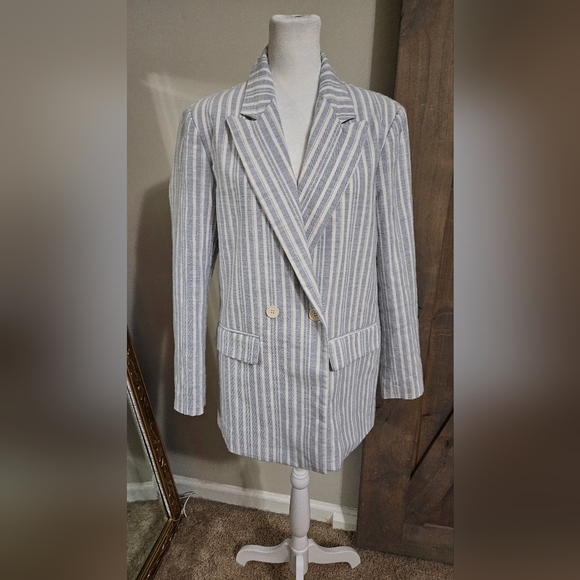 ENTRO Cotton/linen Striped Blazer dove Blue. Size Small NWT - Picture 4 of 16